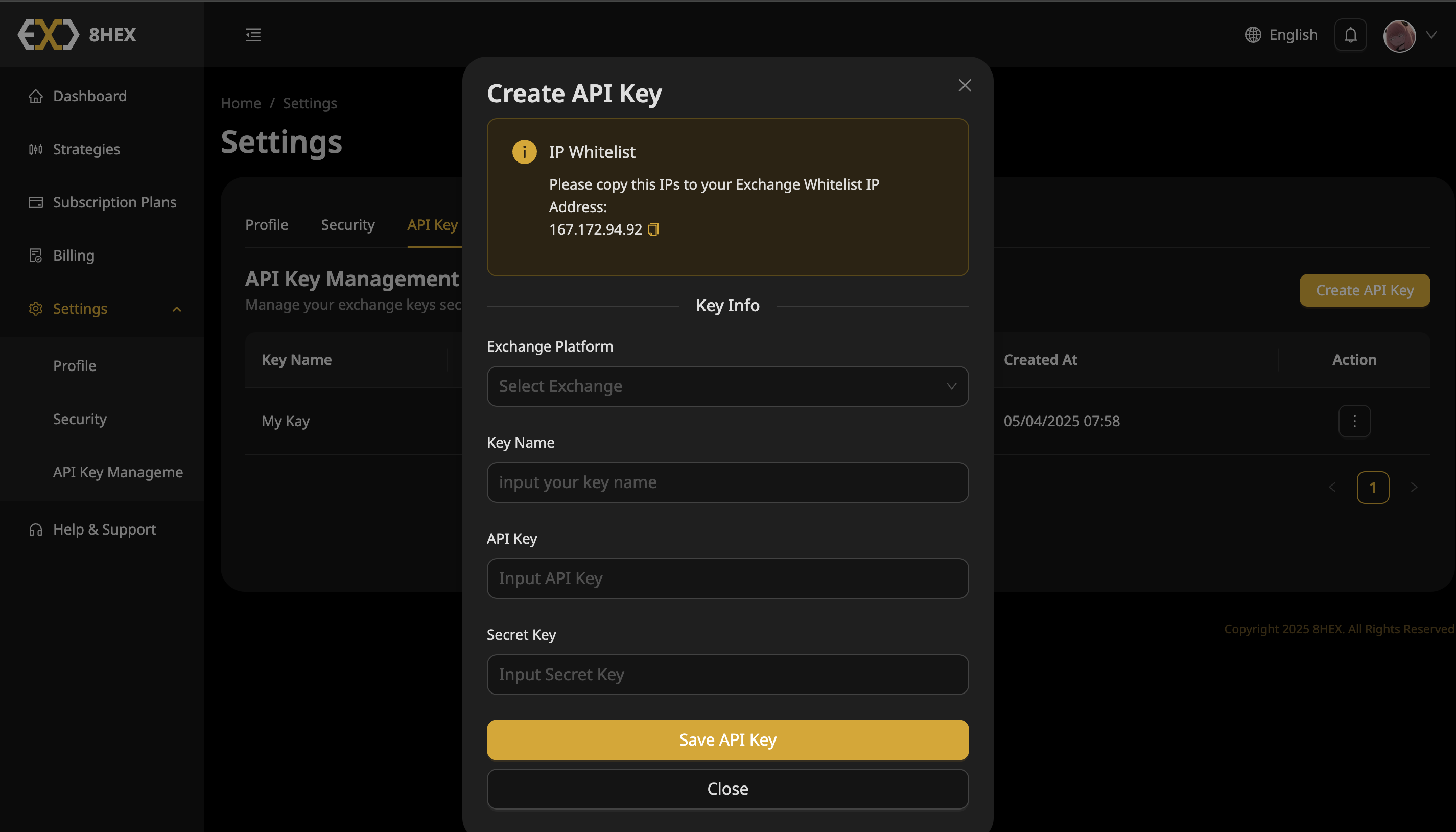 Create API Key Dialog